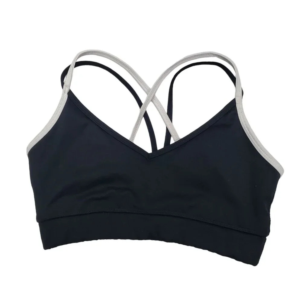 SO Junior's Black‎ White Stretch Pull On Strappy X-Back Sports Yoga Bra Size S